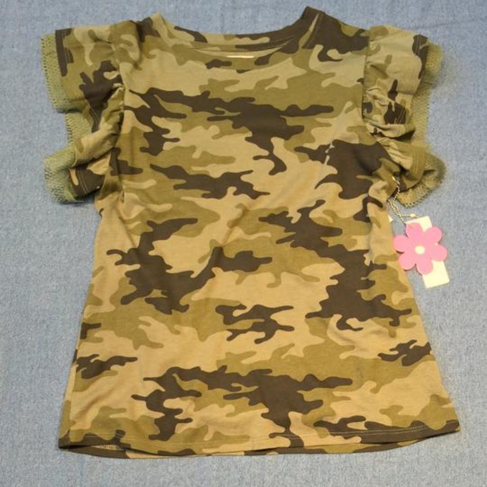 CAMO RUFFLE TOP BY PAPER FLOWER